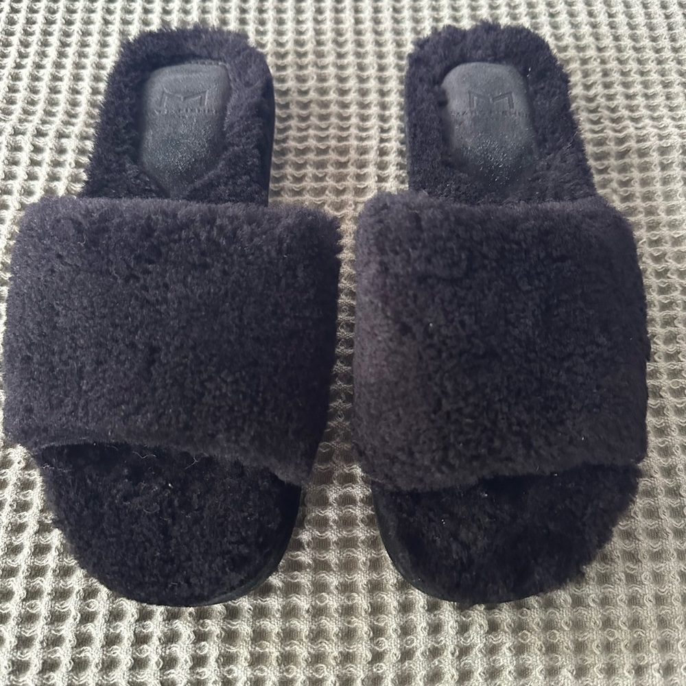 Marc Fisher Black Faux Fur Slip-On Slipper